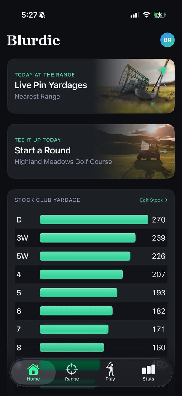 Stock club yardages by club, sorted from driver down through the irons.